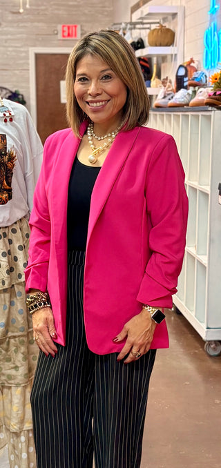 Chic & Confident Ruched Sleeve Blazer