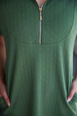 Ezra Textured Zipper Dress- Olive