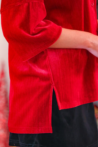 Prim Button Up Velvet Top