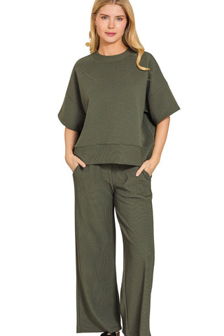 On the Go Ribbed Pants Set