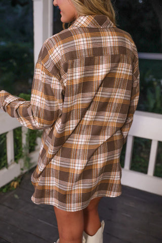 la Flannel Tunic Top- Brown