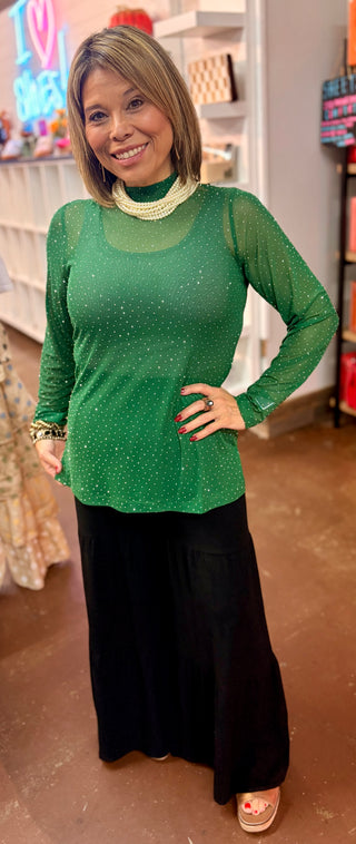 Rhinestone Glam Mesh Top