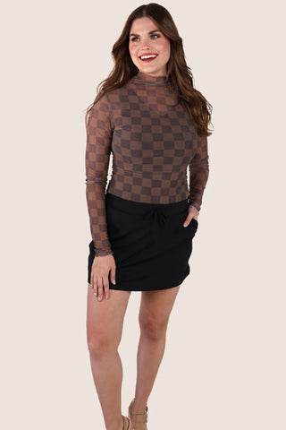 Keigan Mesh Top- Chocolate Checkered