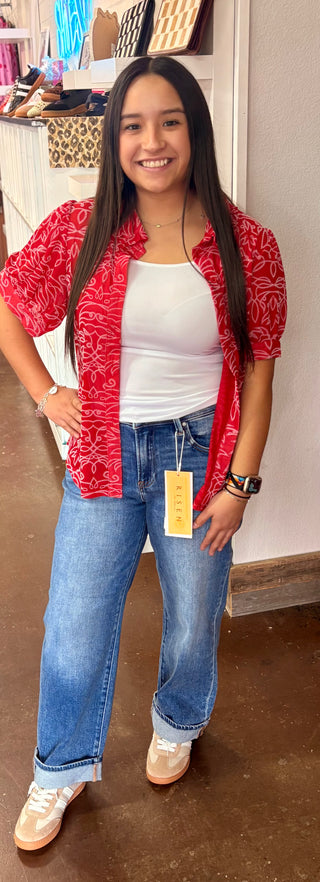 Red Rodeo Mesh Button down