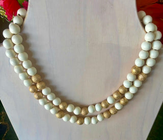 Golden Ivory Wooden Bead Necklace