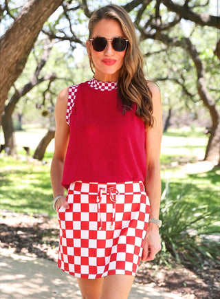 Let's Go Checkered Skort- Red