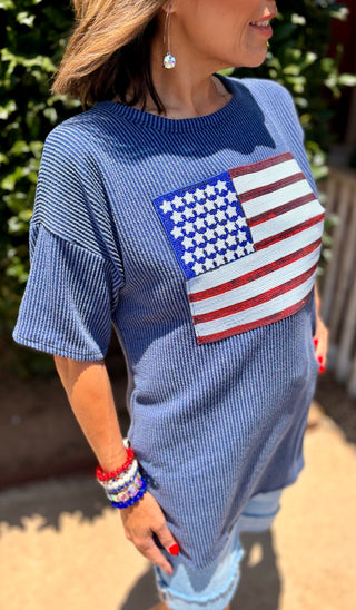 Sparkle & Stripes Ribbed Top