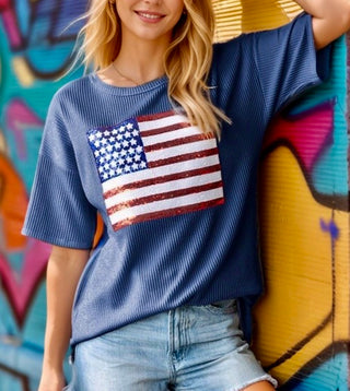 Sparkle & Stripes Ribbed Top