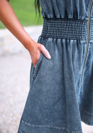 Refined Denim Zipper Dress- Light Wash