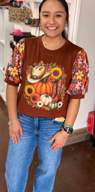 Western Bloom Puff Sleeve Top