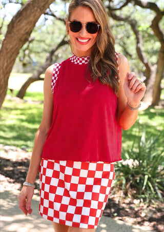 Let's Go Checkered Skort- Red