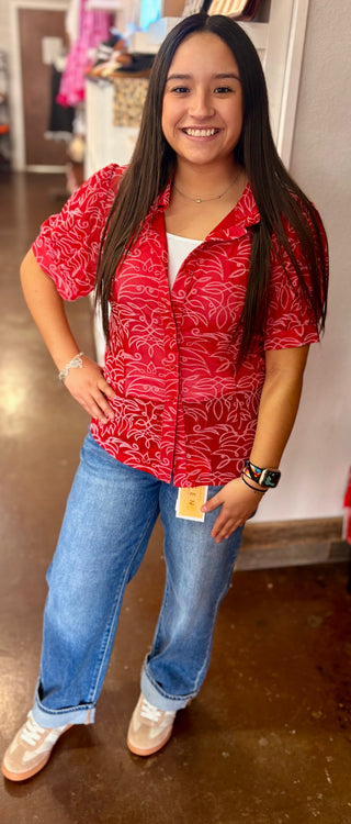 Red Rodeo Mesh Button down