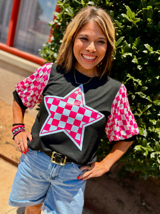 Pink Star Puff Top