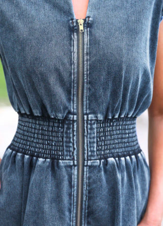 Refined Denim Zipper Dress- Light Wash