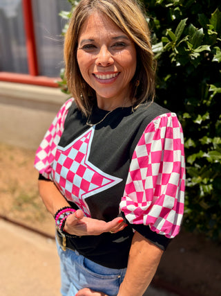 Pink Star Puff Top