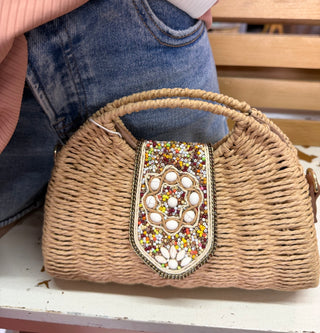 Coastal Beaded Wicker Handbag