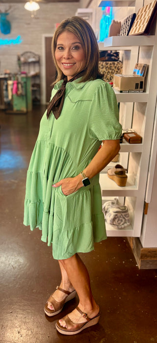 Pistachio Sweetheart Tiered Dress