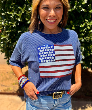 Sparkle & Stripes Ribbed Top