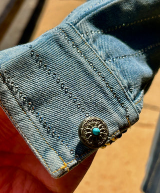Mid Wash Rhinestone Denim Shacket