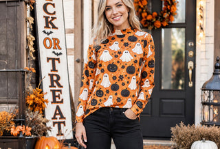 Spooky Mesh Pumpkin Patch Top