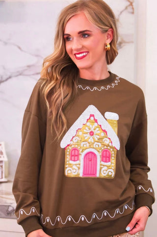 FOIL GINGERBREAD HOUSE PULLOVER