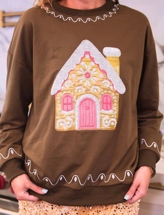 FOIL GINGERBREAD HOUSE PULLOVER