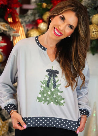 POLKA DOT BOW TREE PULLOVER