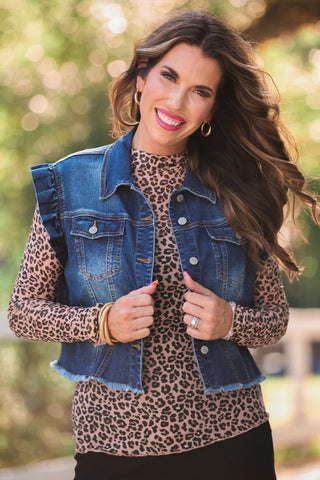 Jordan Ruffle Denim Vest- Dark Denim