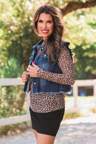 Jordan Ruffle Denim Vest- Dark Denim