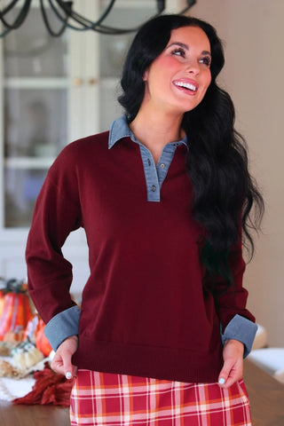 Denim Trim Knit Sweater