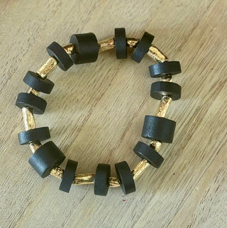 Midnight Gold Wooden Stretch Bracelet