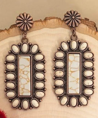Cream Rectangle Concho Earrings