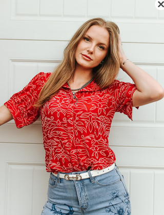 Red Rodeo Mesh Button down