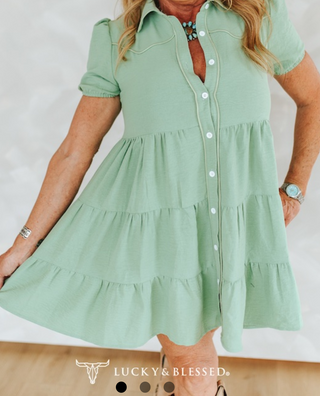 Pistachio Sweetheart Tiered Dress
