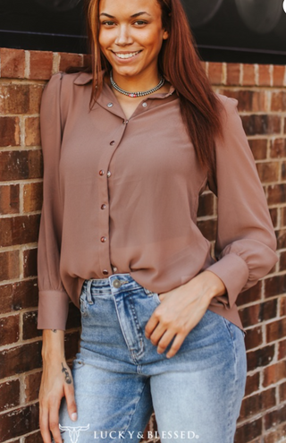 Mocha Pearl Snap Blouse