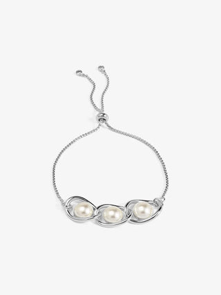 Twisted Orbit Pearl Slider Bracelet - Rhodium