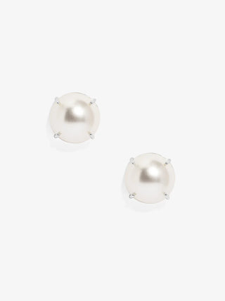 Pearl Stud Earring with Setting - Rhodium