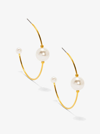 Double Pearl Hoop Earring - Rhodium
