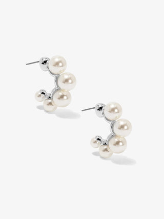 Multi Pearl Hoop Earring - Rhodium