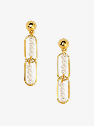 Linear Pearl Chain Drop Earring - Gold