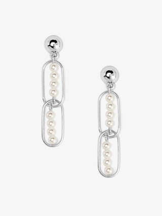 Linear Pearl Chain Drop Earring - Rhodium
