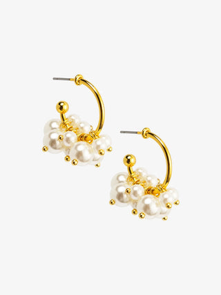 Pearl Cluster Hoop Earring - Gold