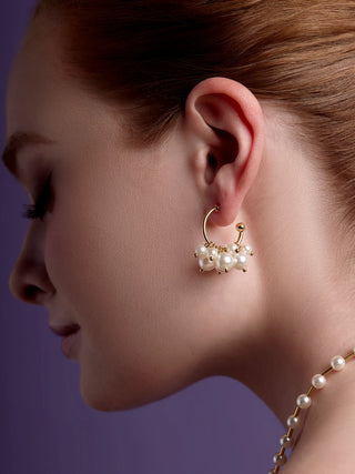 Pearl Cluster Hoop Earring - Rhodium