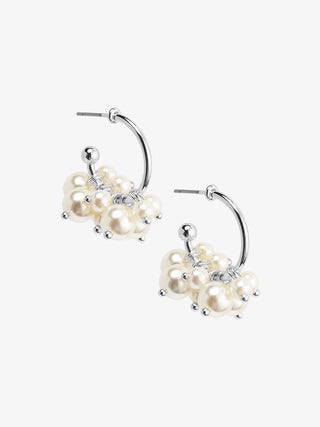 Pearl Cluster Hoop Earring - Rhodium