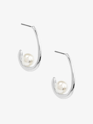 Moon Pearl Drop Earring - Rhodium