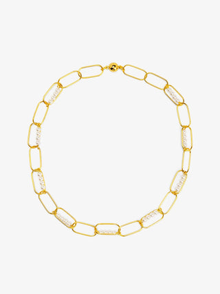 Linear Pearl Chain Short Necklace - Gold