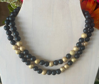 Midnight Gold Wooden Bead Necklace