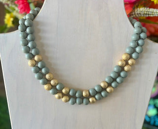 Sage & Gold Wooden Bead Necklace