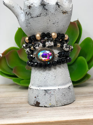 Black Gold & Silver Bracelet Set